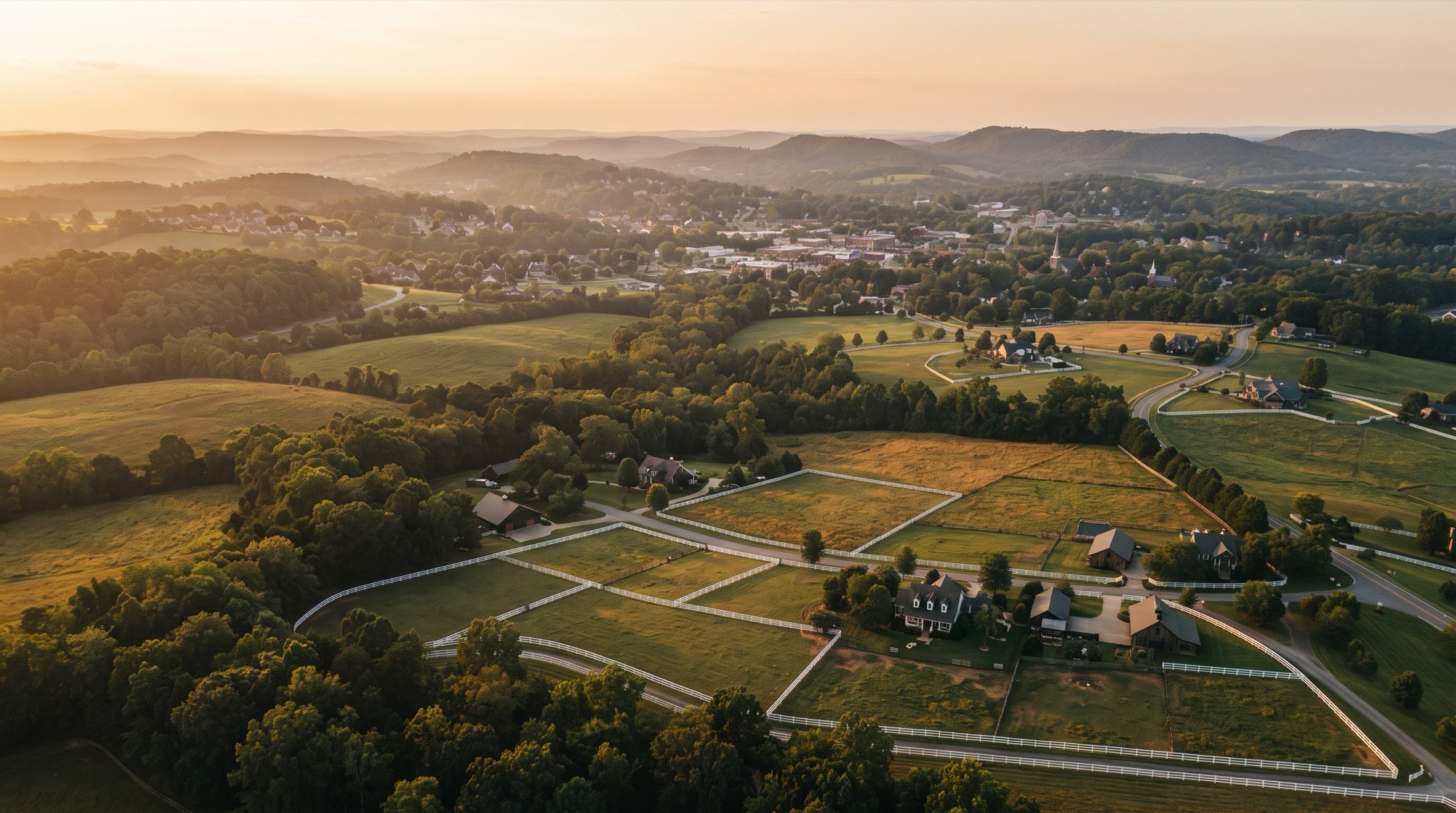 Aerial view of the rolling countryside around Spring Hill, Tennessee